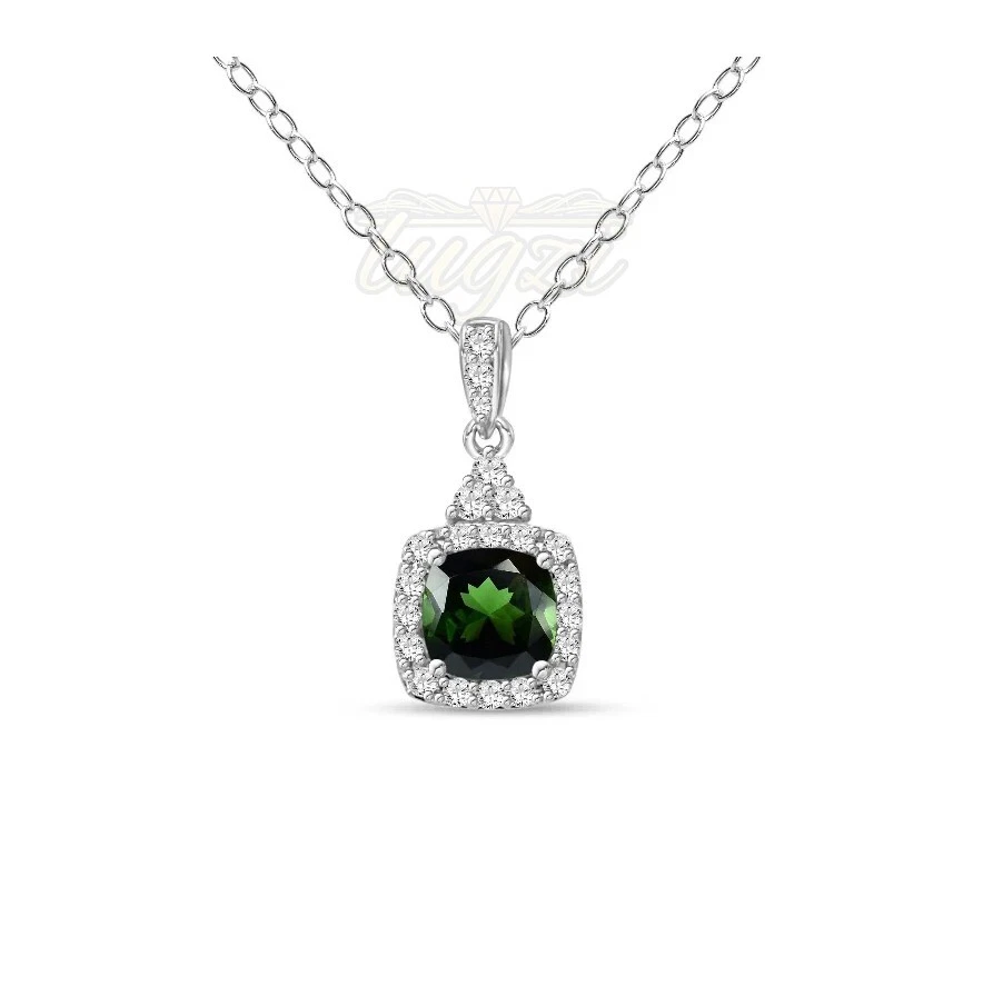 $359 SS/14KPL/925 NATURAL 1.20CTTW CHROME DIOPSIDE & TOPAZ HALO PENDANT NECKLACE - Image 2 of 4
