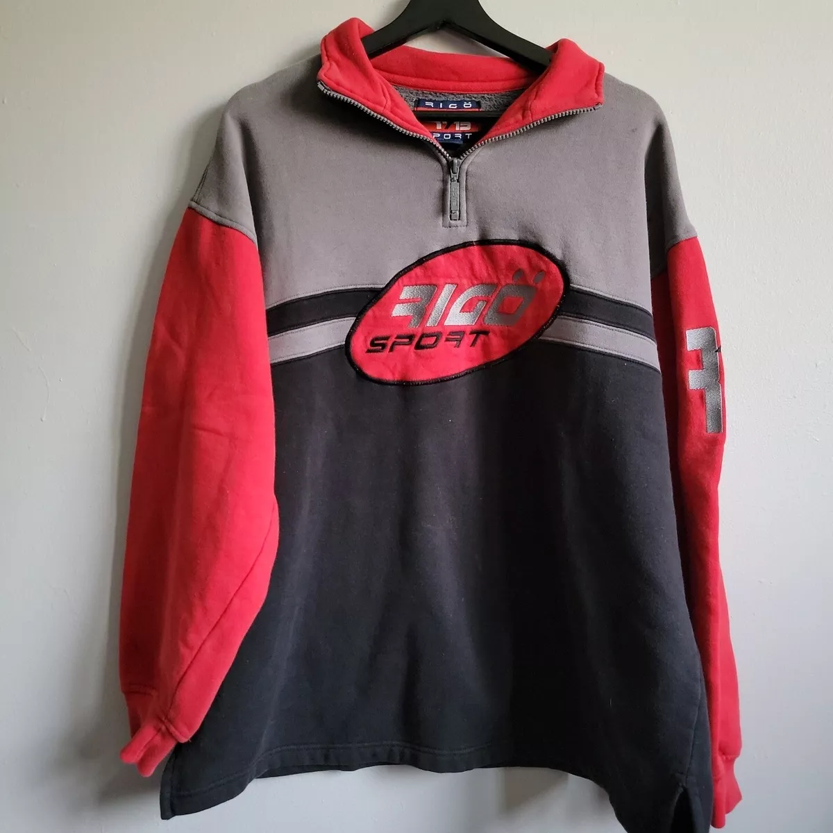 RIGO Sports Size Mens X Large Quarter Zip Jacket Gray Black Red