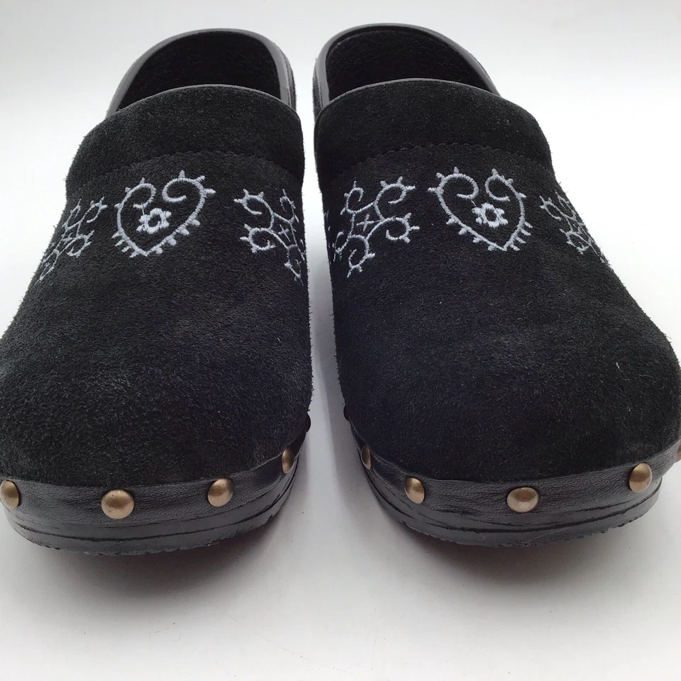 Zuecos Sanita para mujer 6, EU 36 negro gamuza/blanco bordado sin cordones cómodo trabajo Foto 4 de 4