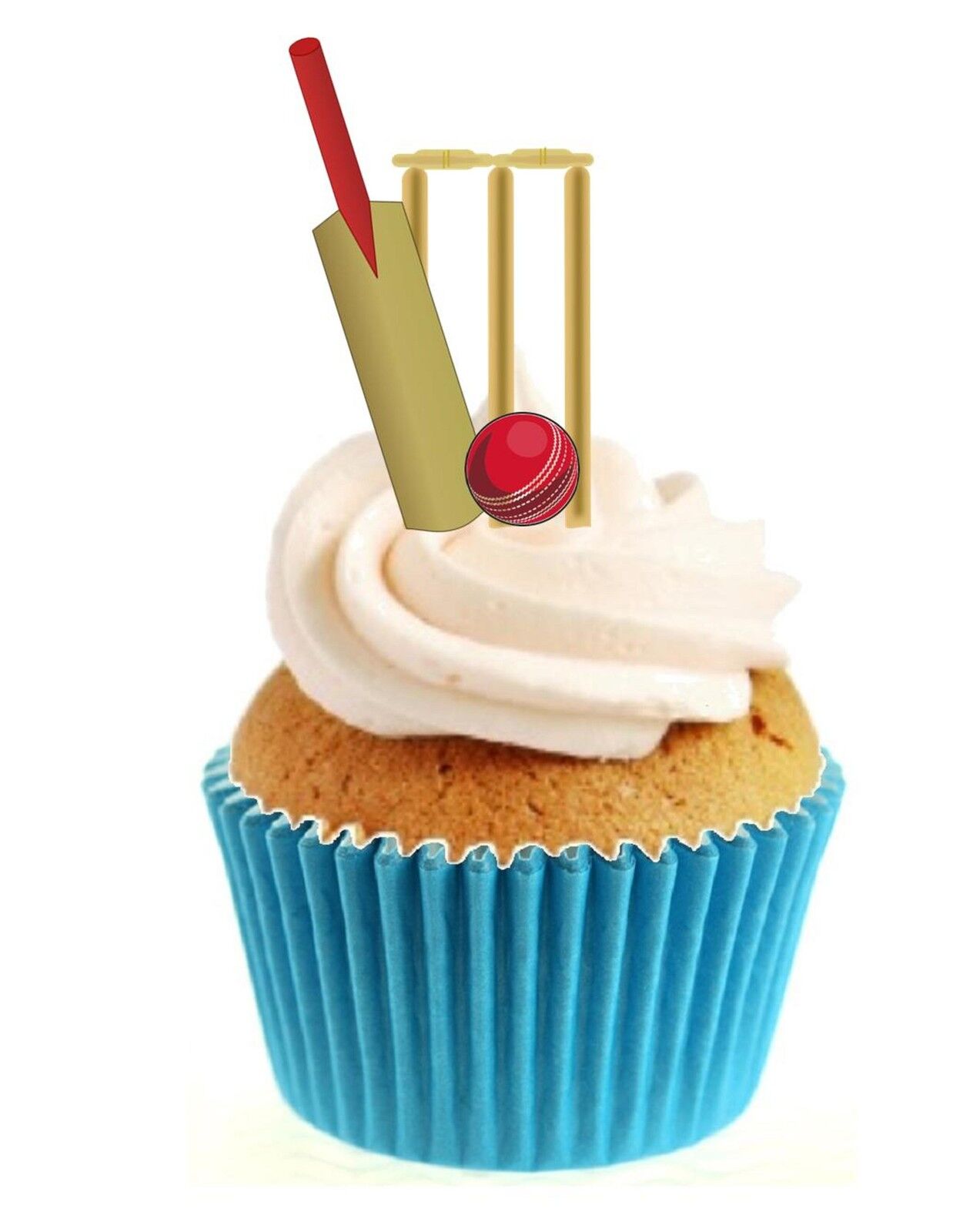 Novelty Cricket Bat Ball & Stumps 12 Edible Stand Up wafer paper cake toppers