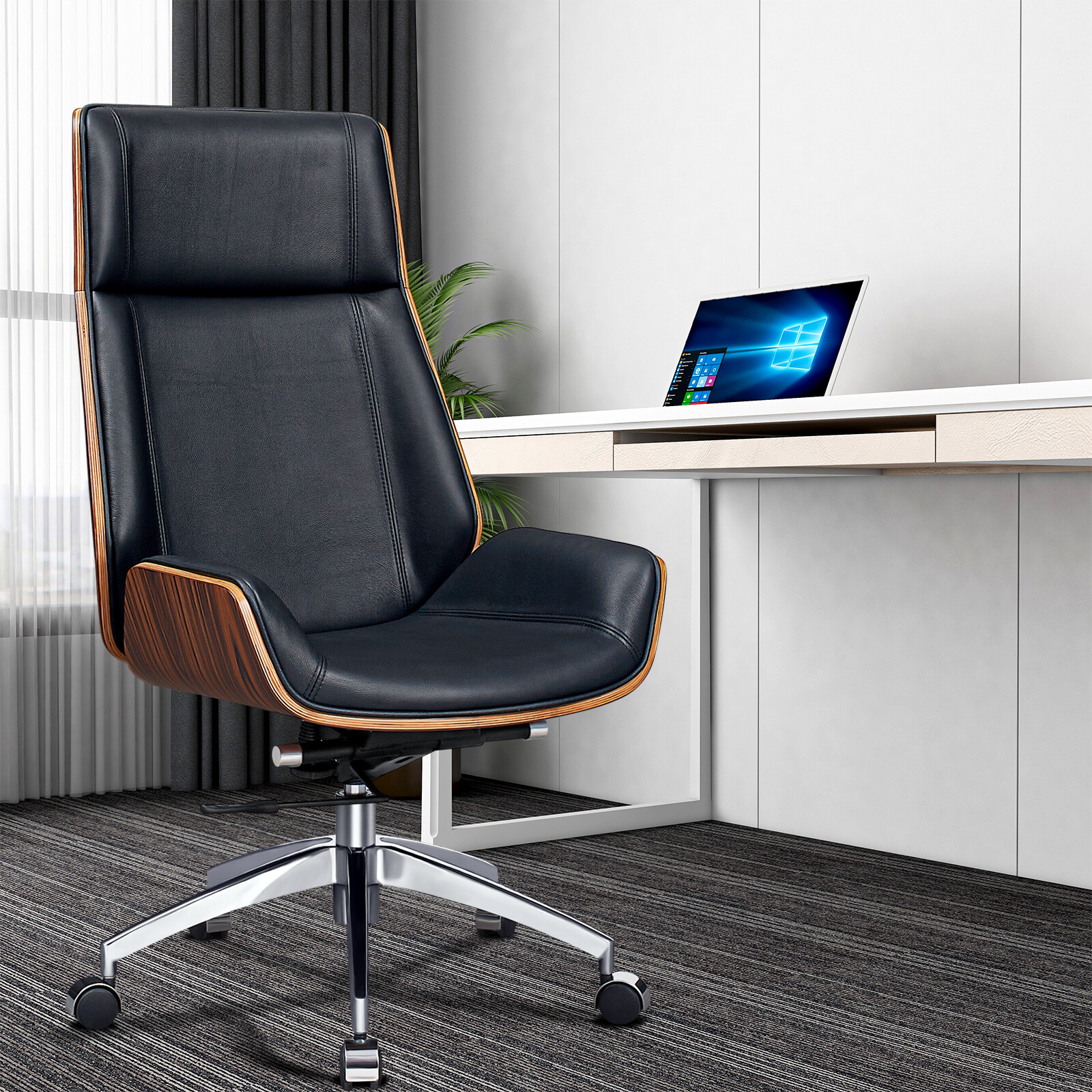 Ergonomic Armless Chair Real Genuine Leather Desk Chair Rosewood