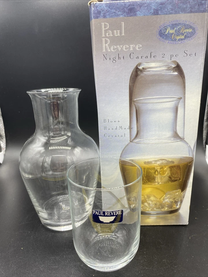 Garrafa noturna Paul Revere conjunto de 2 peças com copo de vidro soprado feito à mão cristal - Imagem 2 de 4