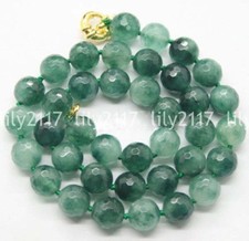 Fashion 10mm Natural Green Faceted jade Round Gemstone Beads Necklace 18" AAA