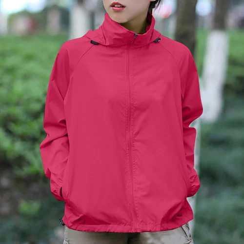 Chaqueta de lluvia ligera impermeable para mujer Abrigo de lluvia Cremallera completa Con capucha Cortavientos - Imagen 17 de 54