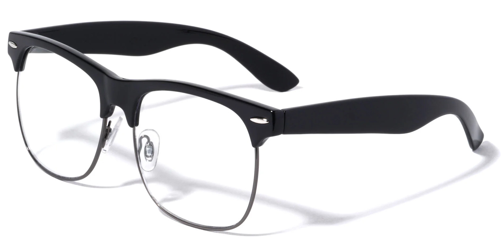 Browline Glasses Clear Lens Semi Rimless UV400 (Black/Gunmetal)