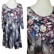 Womens Floral Flowy Dress Size 1X 2X Slinky Fairy Whimsigoth Stretch Jersey Knit