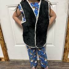 Vintage Suede Sherpa Lined Vest Cowboy Club Med Children Black Pockets Snap West