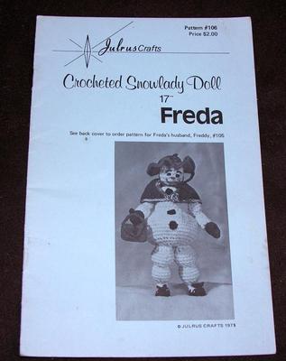 VTG 1970'S DOLL MAKING Julrus PATTERN, CROCHETED XMAS SNOW LADY DOLL FREDA