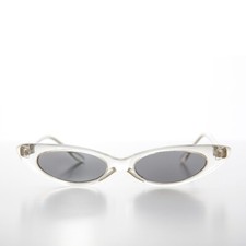 Clear Skinny Punk Rock Cat Eye Sunglass Gray Lens - Slim