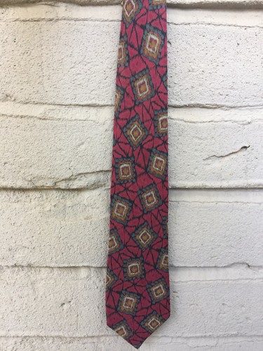 Karl Lagerfeld Tie Burgundy Turquoise Yellow Gray Black 100% Silk L58" W3-5/8" - Picture 6 of 8