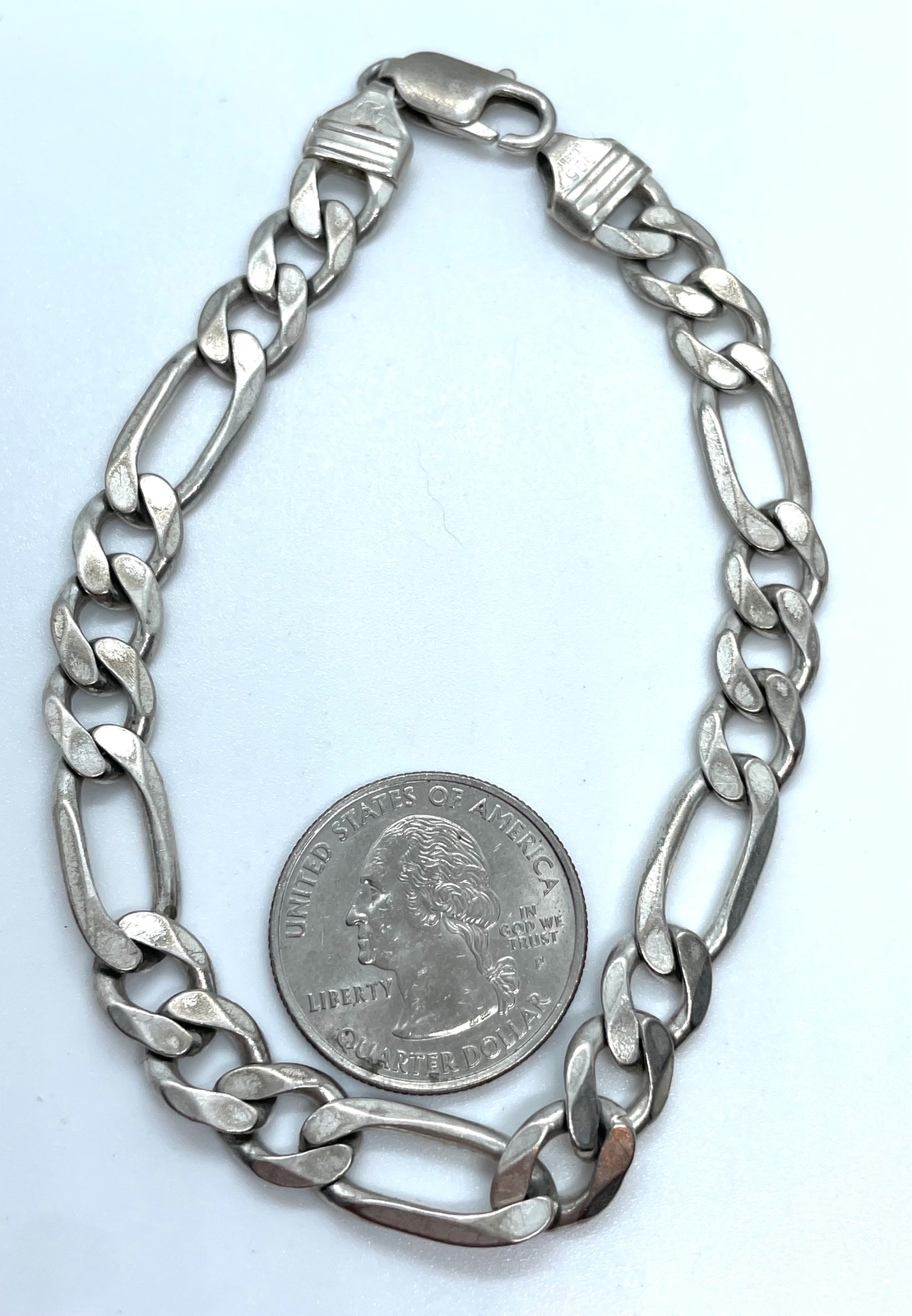 Sterling Silver Solid Figaro link men's bracelet … - image 2