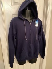 Fruit of the Loom Men's Large EverSoft Fleece Full Zip Hoodie Jacket Navy