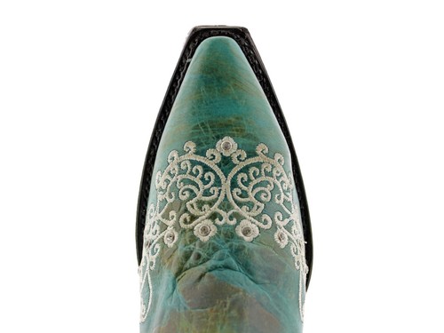 Womens Turquoise Western Boots Cowboy Dress Leather Floral Embroidered Snip Toe - Picture 3 of 6