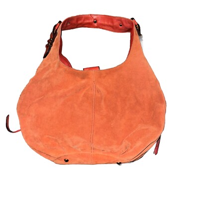 B Makowsky Hobo Shoulder Bag Suede Boho Apricot Adjustable Buckle Leopard Lining