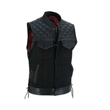 Handmade Men's Leather Biker Vest – Retro Club Style with Concealed Carry Pocket