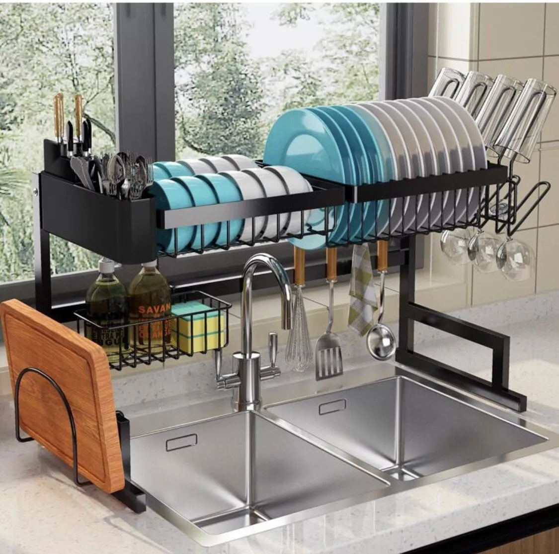 ADBIU Over The Sink Dish Drying Rack (Expandable Height and Length