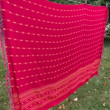 Magenta Shawl Wrap Elephants Border Sarong  Swimsuit Cover Up Rayon Fringe 60X40