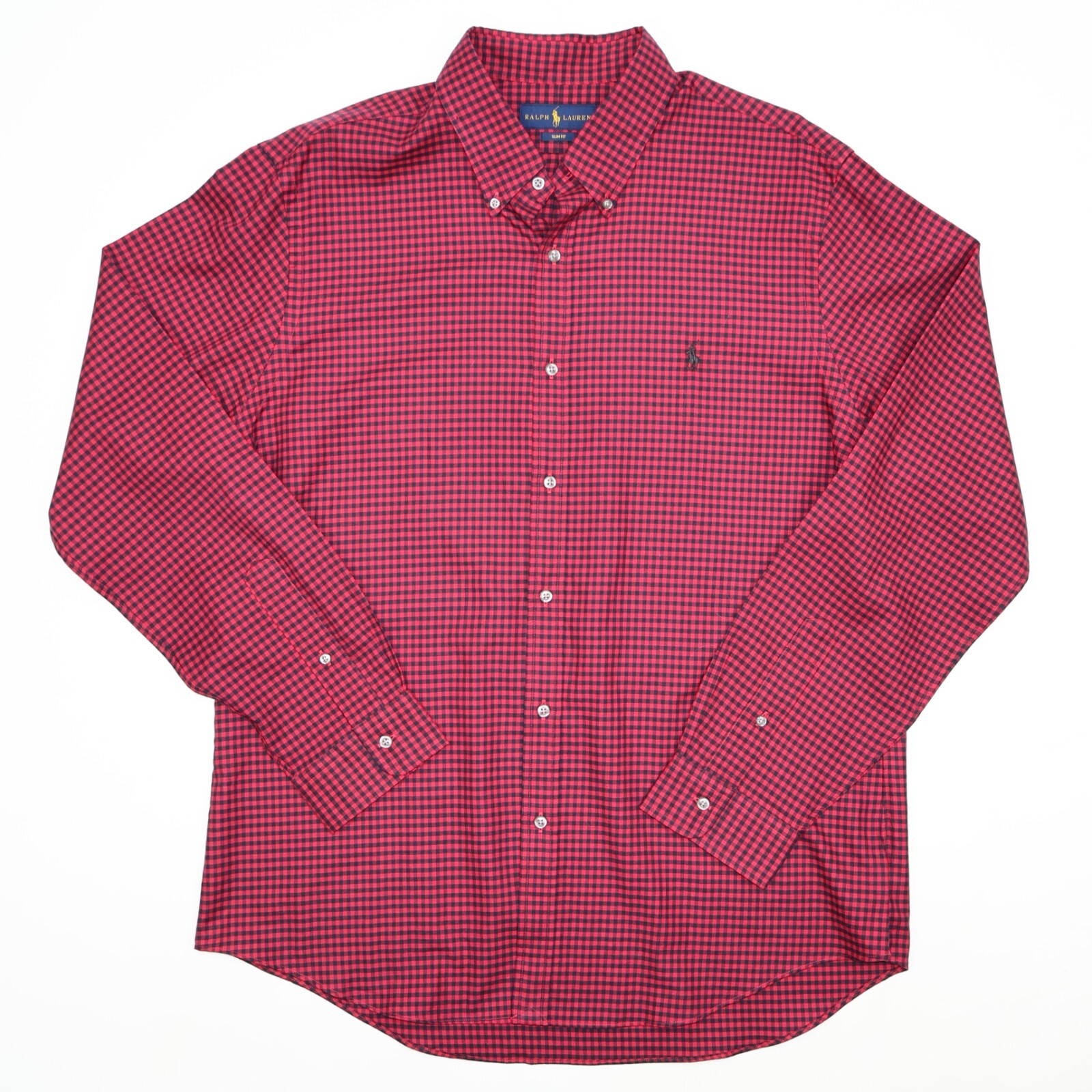 Polo Ralph Lauren Camicia Uomo XL Rosso Nero Pony Bufalo Plaid Bottoni Slim Fit