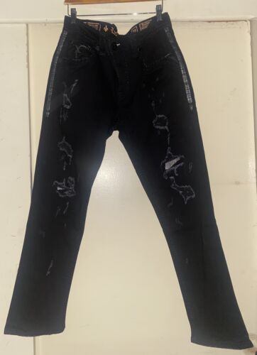 Nuevo con etiquetas Rock Revival Bradley Alt Recto Elastizado Negro Envejecido Jeans para Hombre 36x32 - Imagen 1 de 11