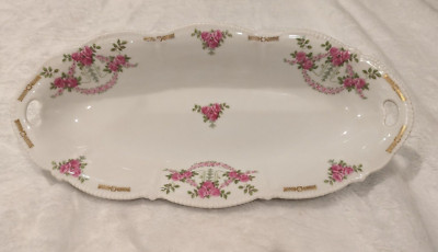 P.T. Bavaria Tirschenreuth China Relish or Serving Tray, Pink Roses, Gold Detail