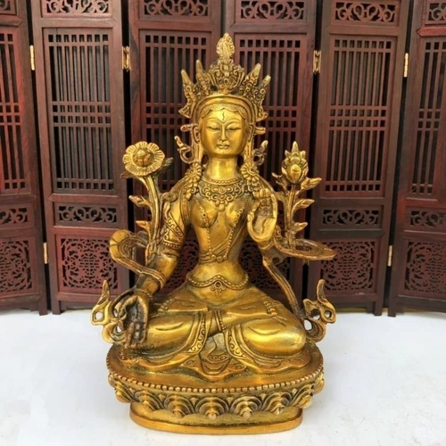 Fine Old Antique Vajra Tibet Bronze copper/Gilt Buddha White Tara Statues Mascot - Picture 1 of 8