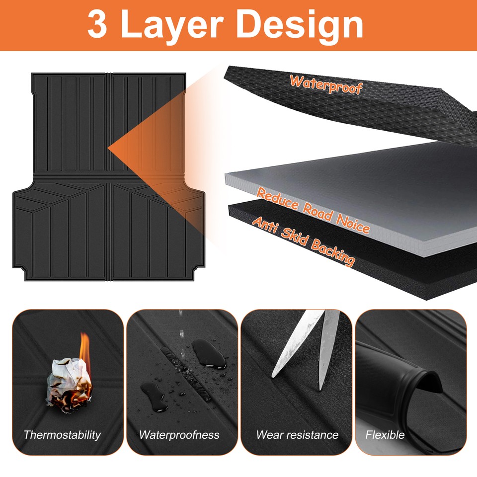 Black Cargo Truck Bed Mat Liner Waterproof Fit For 20202024 Jeep