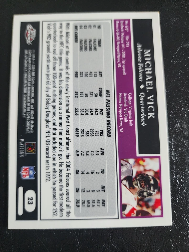 MICHAEL VICK 2005 TOPPS CHROME ROOKIE #23 ATLANTA FALCONS NFL FOOTBALL - Image 2 of 2