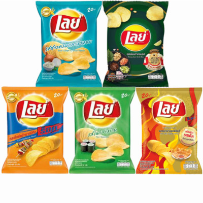 LAYS LAY'S POTATO CHIPS CRISPY FLAVORS FOOD THAI ASIA SNACK 42 g.  yummy 5 Pack.