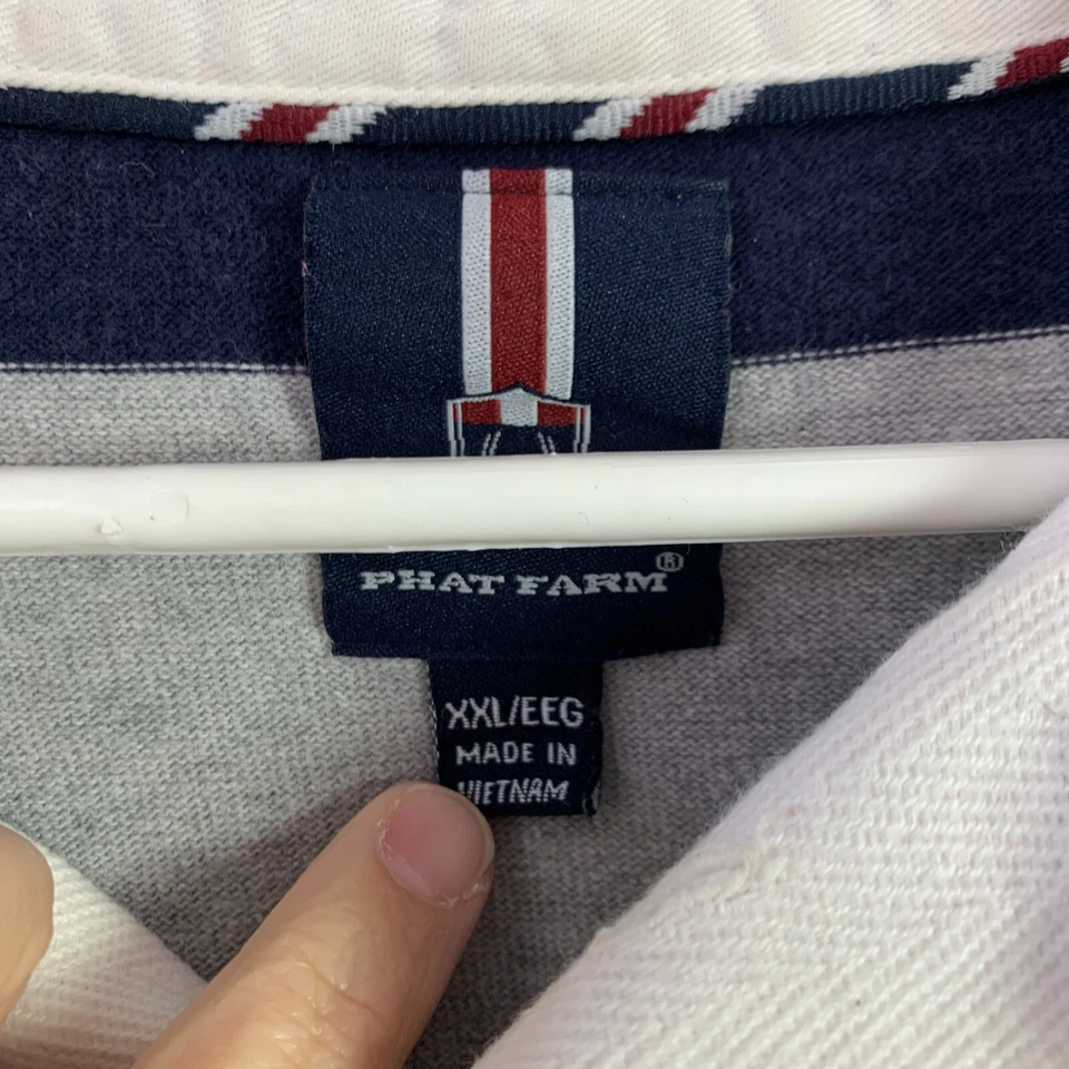 Camisa Polo Vintage Y2K Phat Farm Spellout Rayas Gris Azul Rojo Talla 2X XXL Foto 4 de 4