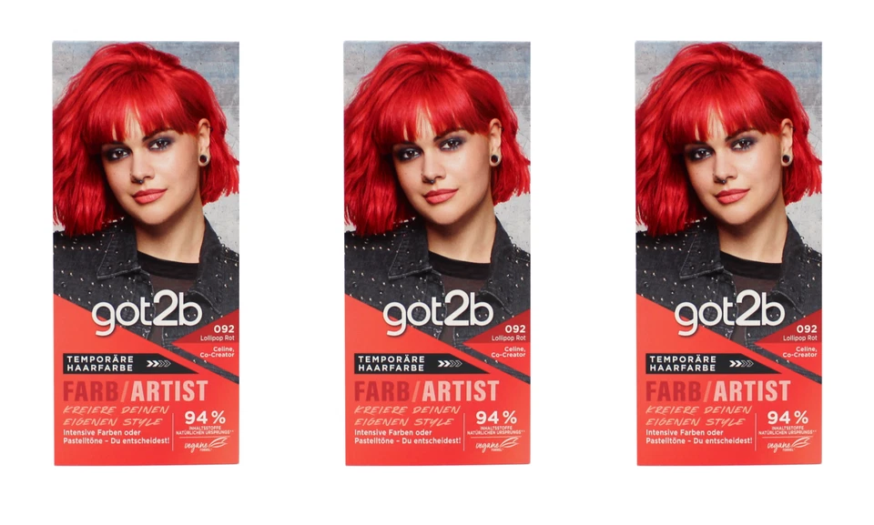 3x got2b Farb/Artist 092 Lollipop Rot Temporäre Haarfarbe , EAN4015100717136