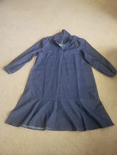 Blue Denim Shirt Dress with Ruffle Hem, Pocket, Collared, Long Sleeve, Size M
