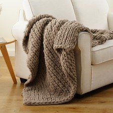 Beige Chunky Knit Throw Blanket, Taupe Chenille Throw Blanket 50"x60"