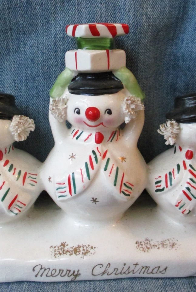 Candelabro de colección Holt Howard Trio triple muñeco de nieve MCM Japón RARO Foto 3 de 4