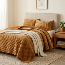 Zera Caramel Gold 100 Velvet 5 piece Comforter Set Queen