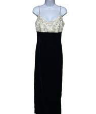 VTG Scott McClintock Women's 10 Formal Gown White Beaded Black Velvet Straps