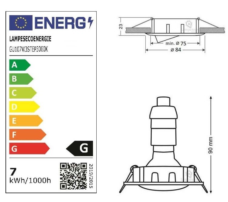 Spot LED 7W dimmable sans variateur à 3 niveaux de luminosité blanc chaud orientable
