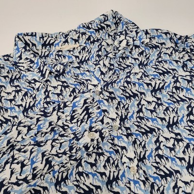 Jane and Delancey Button Down Women Medium Blue Giraffe Print Long Slv