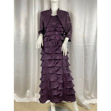 RM Richards 2 Pc Purple Eggplant Tiered Sequin Evening Formal Mother Bride Dress