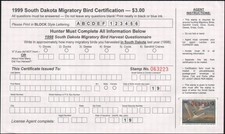 US state revenue-South Dakota MNH 1999 duck stamp with certification