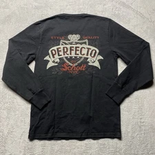Schott Bros Shirt Mens Small Black Perfecto Long Sleeve Crewneck Tee Made In USA