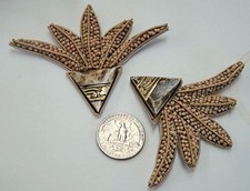 2 Vintage Collar Tips Wood Bead Cork Gold Cording Hand Made Ornate