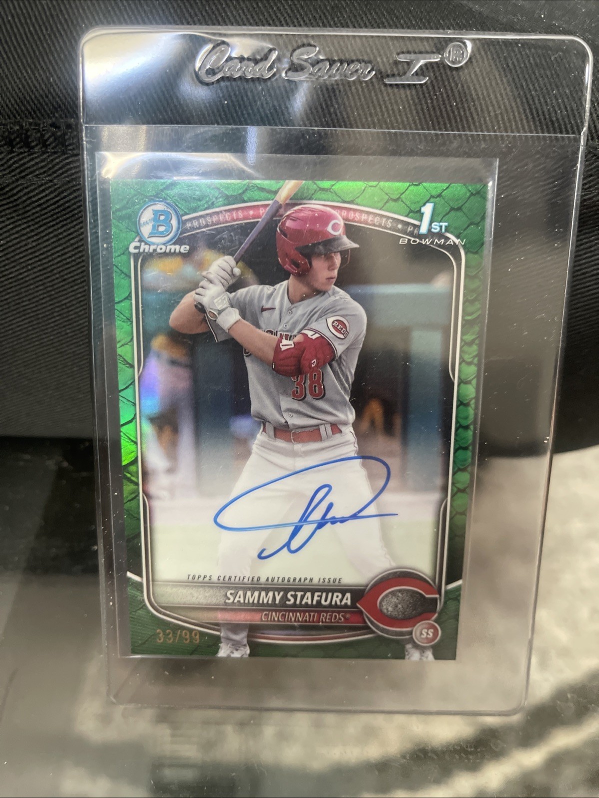 2025 Bowman Chrome SAMMY STAFURA Reds Green Reptilian Refractor 1st Auto 33/99