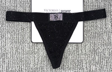 Victoria's Secret NWT Large Black Allover Rhinestone Shine Patch V String Panty