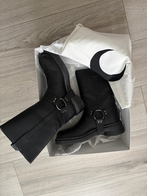 Marine Serre Black Leather Biker Boots Removable Harness Mid Calf Worn Once