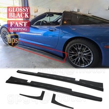 For Chevy Corvette C5 1997-2004 Glossy Black Side Skirts Extension W Mud Flaps