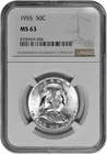 1955 50C Silver Franklin Half Dollar NGC Graded MS 63 White in New Holder