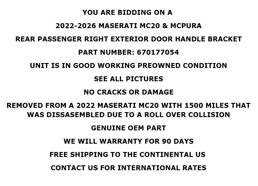 2022-2026 Maserati MC20 MCPura Passenger Right Rear Exterior Door Handle Bracket