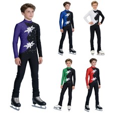 Kids Boys Bodysuit Figure Skating Costume Dance Dancewear Long Sleeve Jumpsuit