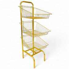 3 Tier Golden Wire Basket Stand–Freestanding Display Rack for Bread,Snacks