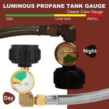 2x Stainless Steel Braided Propane Hose with Gauge for RV Two-Stage Regulator